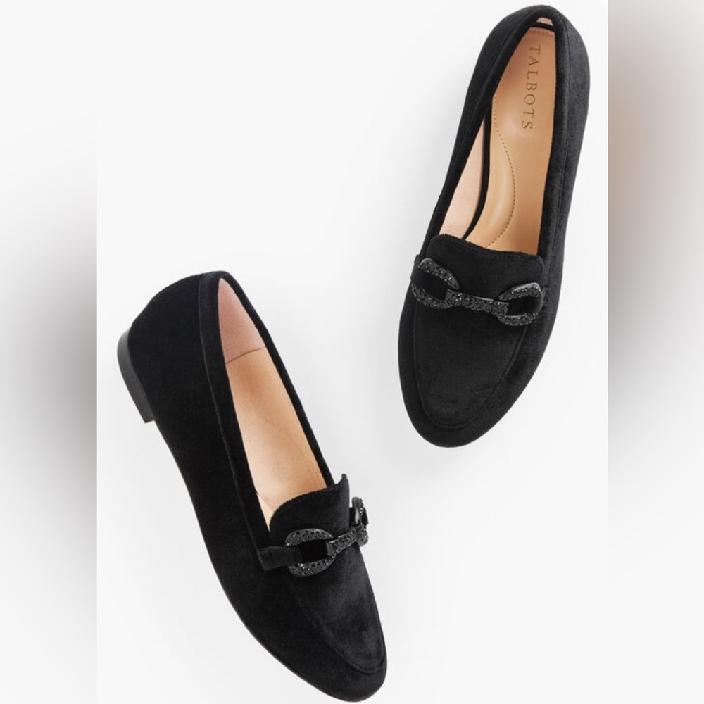 Talbots Black Velvet Ryan Pave Bit Black Loafers